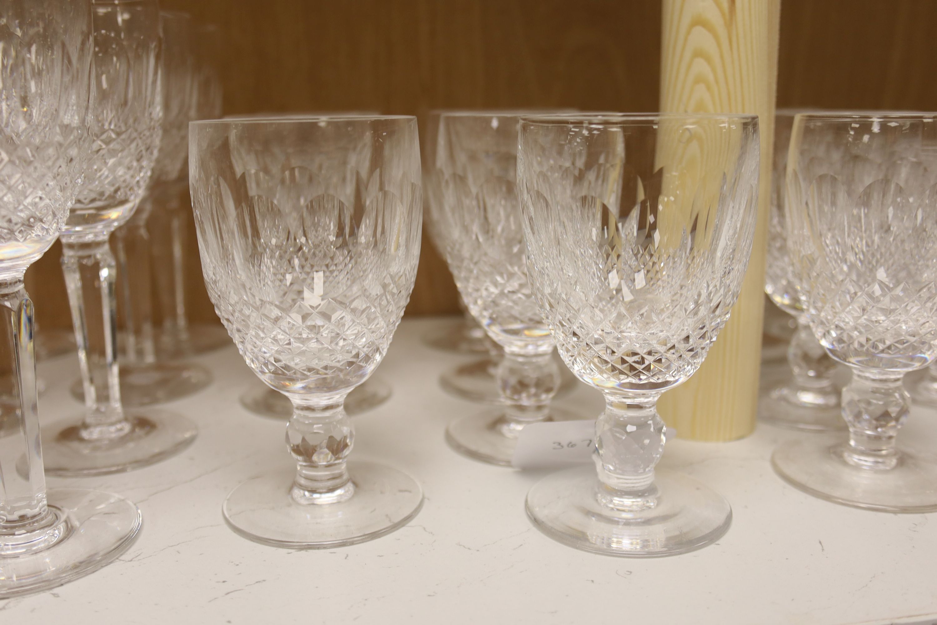 A collection of Waterford Colleen cut glasses and port glasses and two Lismore cut tumblers